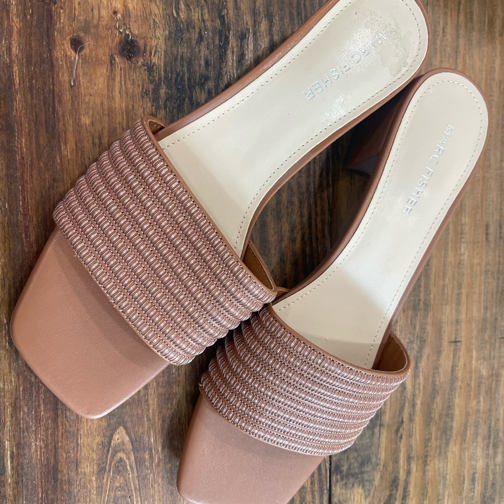 Marc Fisher Tan Textured Mules